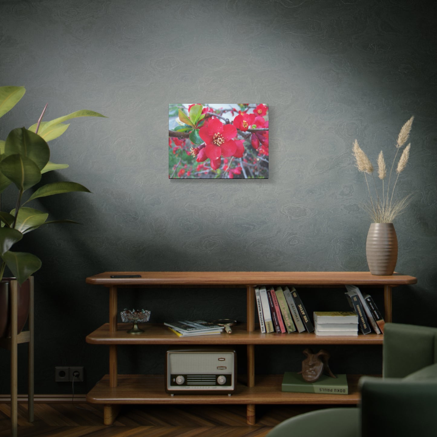 Herald of Spring Canvas Print - Red Flowering Quince, Garden Decor, Spring Prints