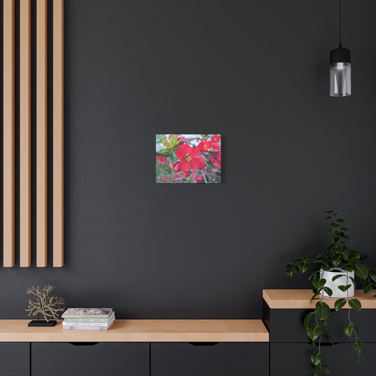 Herald of Spring Canvas Print - Red Flowering Quince, Garden Decor, Spring Prints